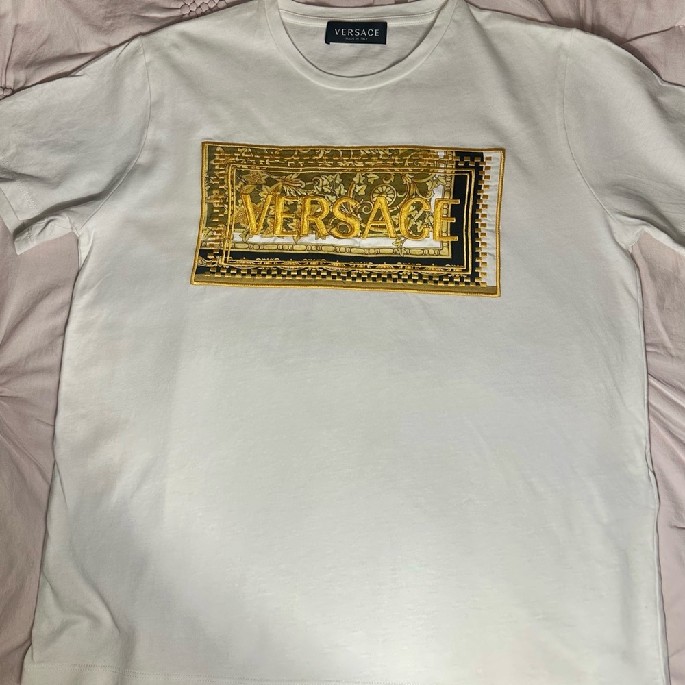 Versace White and Gold Short Sleeve Tee